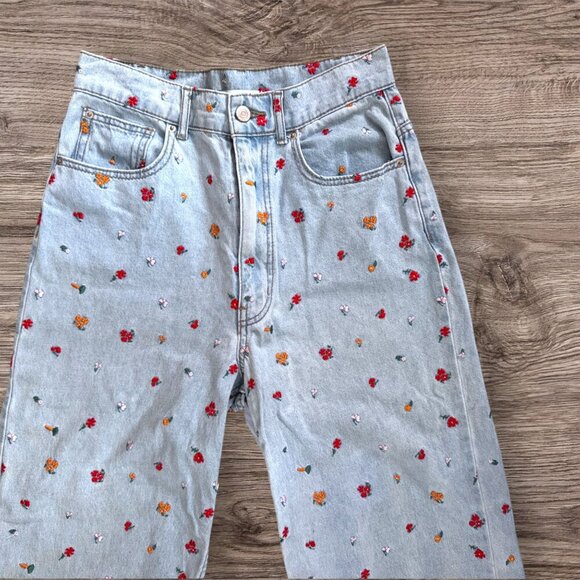 BDG Urban Outfitters High Rise Loose Baggy Wide Leg Embroidered Denim Jeans 27 - Picture 4 of 8